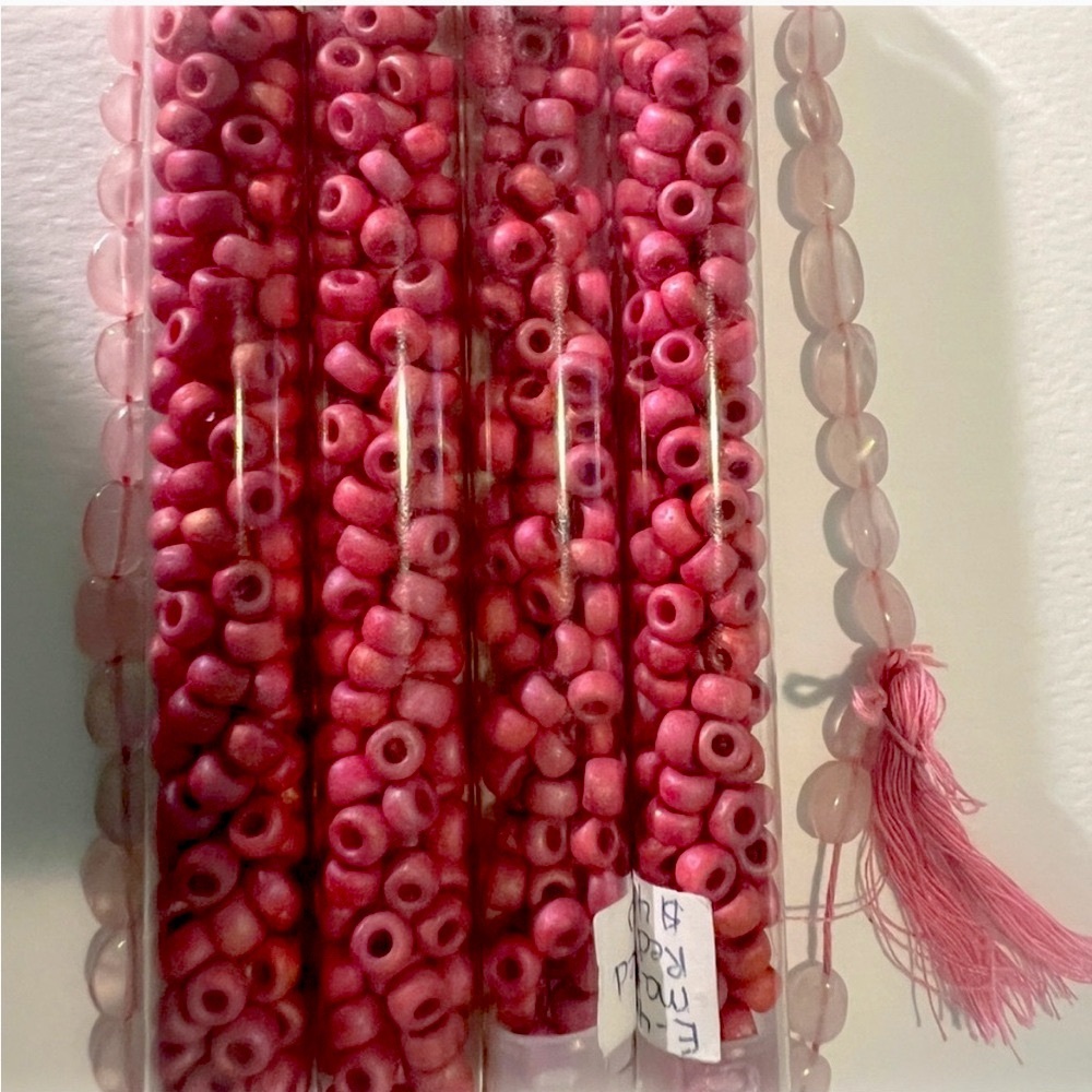 SEED BEADS Matte Red Pink Rose Large Hole &  strand pink quartz oval beads - Picture 2 of 7